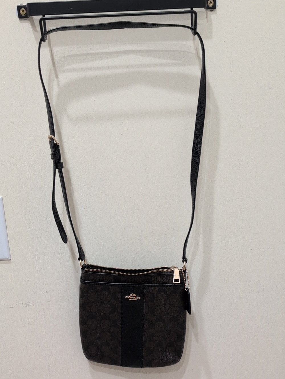 Coach Dark Brown Monogram Crossbody with Black Trim